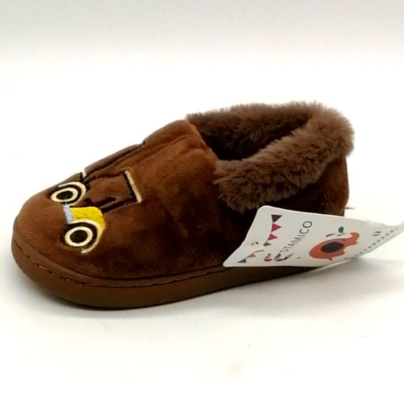 Stamico Kids Flat Heel Slip On Faux Fur Slippers Cushioned Insole Brown Sz 16-17 - Picture 1 of 9